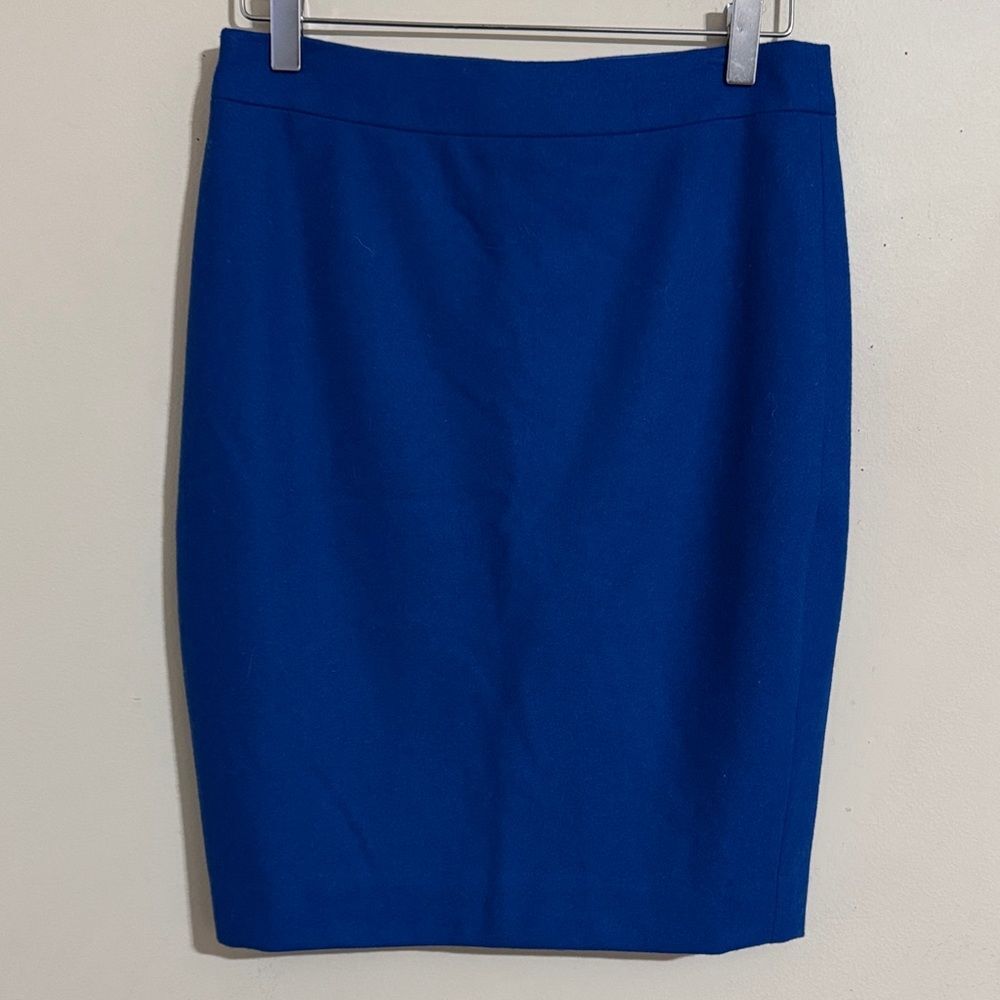 NWT J. Crew Classic Pencil Wool Blend Lined Skirt Blue size 0 Office Winter Chic